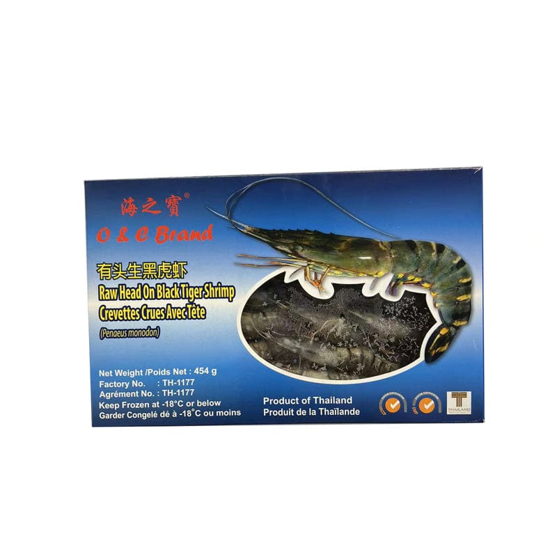 O & C · Frozen Head-on Black Tiger Shrimp - 26/30（454g）